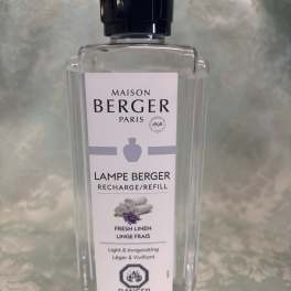 Clear bottle of Maison Berger Lampe Berger refill with black cap