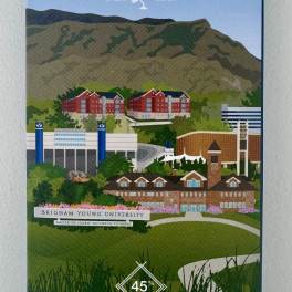 Box of Taste artisan chocolate with a Brigham Young University campus illustration
