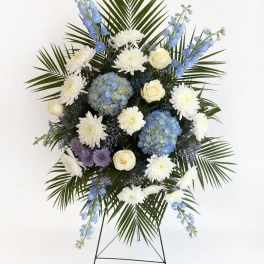 Sincere Thought Sympathy Spray with Blue Hydrangeas