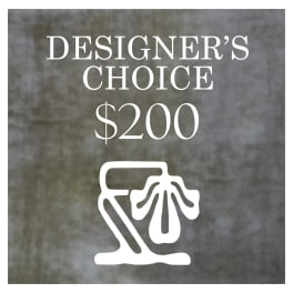 Designer’s choice $200 gift card graphic on a gray background