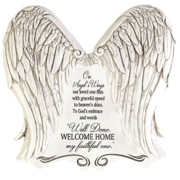 White angel wings wall plaque with a memorial quote