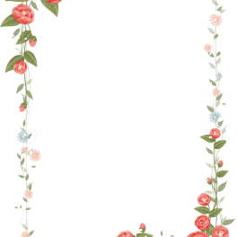 Floral border frame with pink roses and small daisies