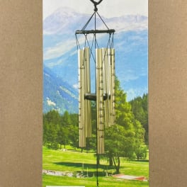 Decorative wind chime with stained-glass accents and metal tubes