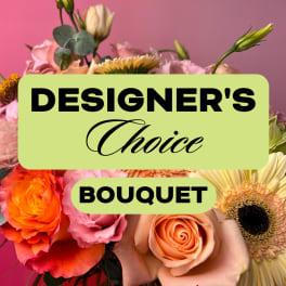 Mixed bouquet with roses, gerbera daisies, and lisianthus on a pink background