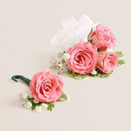 Pink Spray Rose Corsage And Boutonniere