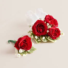 Red Spray Rose Corsage & Boutonniere
