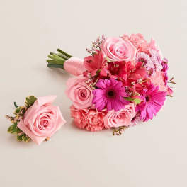 Prom Bouquet And Boutonniere - Pink