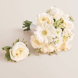 Prom Bouquet And Boutonniere - White