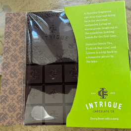 Intrigue Chocolate Co. Jasmine Green Tea, Turkish Bay Leaf & Lemon Chocolate Bar