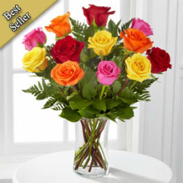Spectacular Spring Assorted Roses with Vase