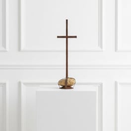 Rustic Cross with caged rock base