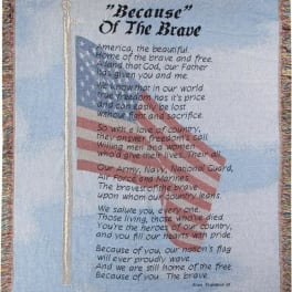 Patriotic blanket with an American flag and memorial poem text