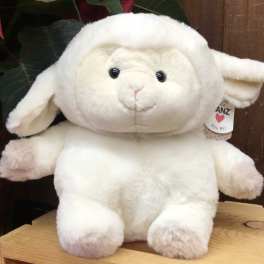 Plush white lamb stuffed animal with floppy ears
