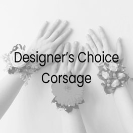 Three floral corsages worn on wrists with a designer's choice label