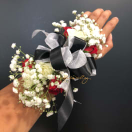 White and Red Prom Corsage