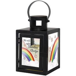 Black memorial lantern with rainbow panels and a top handle