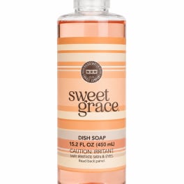 Bottle of Sweet Grace dish soap with a clear pump top