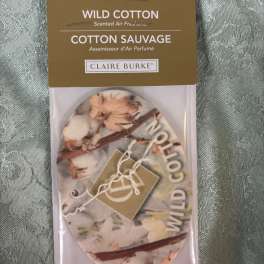 Packaged wild cotton scented air freshener with cotton boll artwork