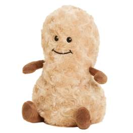 Plush smiling teddy bear with tan fur and brown limbs