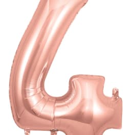 Rose gold foil balloon shaped like the number 4
