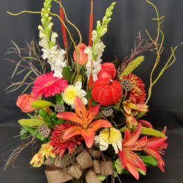 Lily autumn bouquet with cattails
