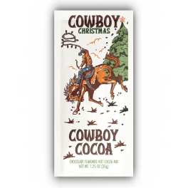 Cowboy Christmas cocoa mix packet with a cowboy riding a horse