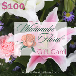 Floral gift card design over pink lilies, pink carnations, and small purple daisy-like flowers