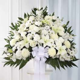 White with Lilies Pedestal Arrangement
