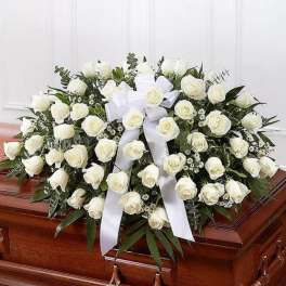 Eternal Grace White Rose Casket Spray