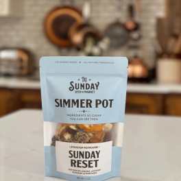 Blue pouch of stovetop potpourri on a kitchen counter