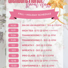Pink floral class schedule poster with white flowers in the background