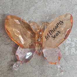 Butterfly-shaped decorative balloon with "Let Dreams Soar" text