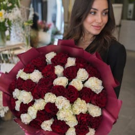 Roses Burgundy & White Luxury Bouquet