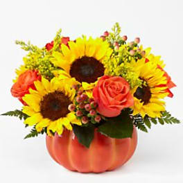 Sunflowers and orange roses