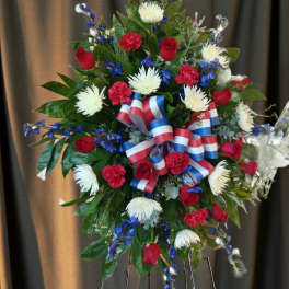 A Hero's Tribute Red White & Blue Spray- Huntsville sympathy delivery