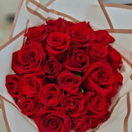 Wrapped Bouquet of 24 Red Roses