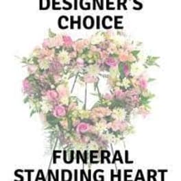 Pastel standing heart floral tribute with mixed flowers