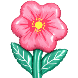 Pink flower-shaped balloon with green leaves