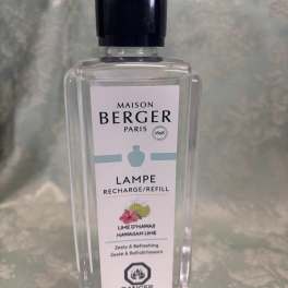 Clear bottle of Maison Berger Paris lamp refill with a black cap