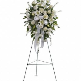 Pretty and Elegant combination of Withe Roses, White Carnations, White Asiatic lilies and Greens