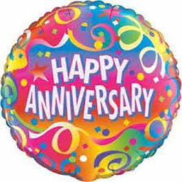 Round balloon with colorful "Happy Anniversary" text