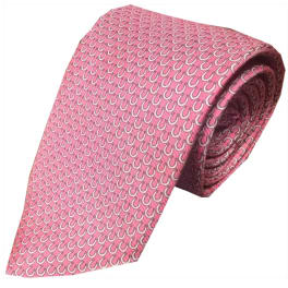 Pink patterned necktie on a white background