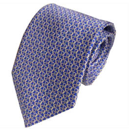 Blue patterned necktie on a white background