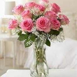 Dozen Pink Roses In Vase
