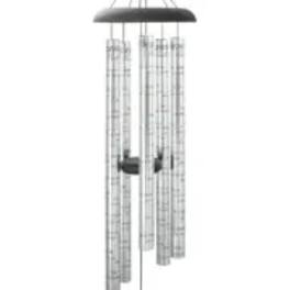 Silver wind chime with hanging metal tubes
