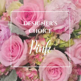 Pink roses and peonies in a close-up bouquet with text overlay