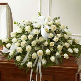 Cherished Memories White Rose Half Casket Cover