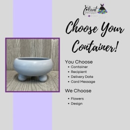 Light blue ceramic bowl planter with three short feet