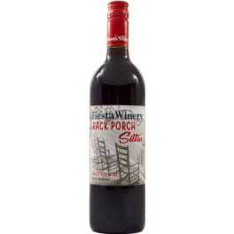 Bottle of red wine with a labeled front on a white background