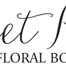 Sweet Peas floral bouquet logo on a green background